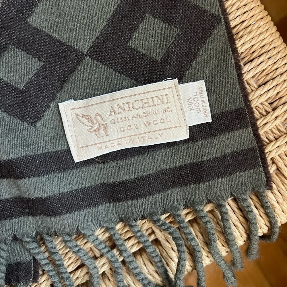 ANICHINI 100% Wool Italian Woven Scarf – Geometric Jacquard